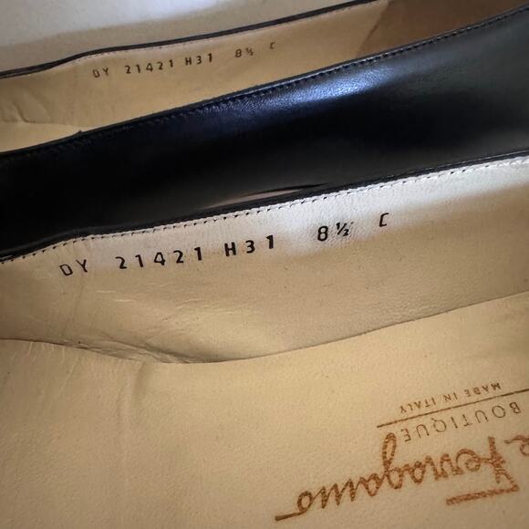 Salvatore Ferragamo Black Leather Nero Nappa Kid Pump Block Heels Italy 8.5 - Picture 6 of 12